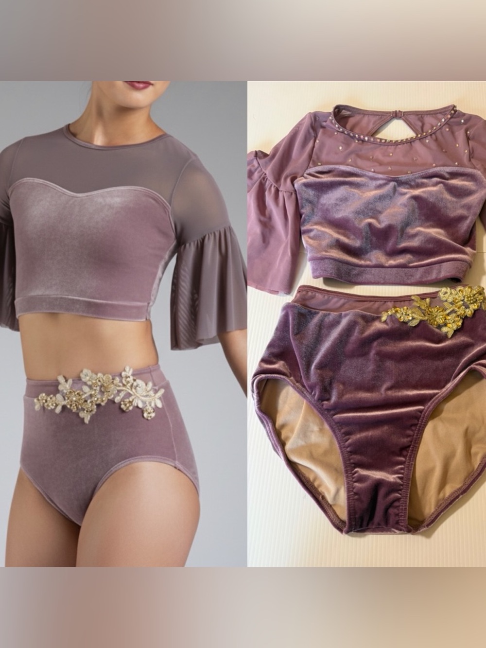 Weissman Elite custom dance costume 2 piece lavender Velvet MT11788 XSA adult